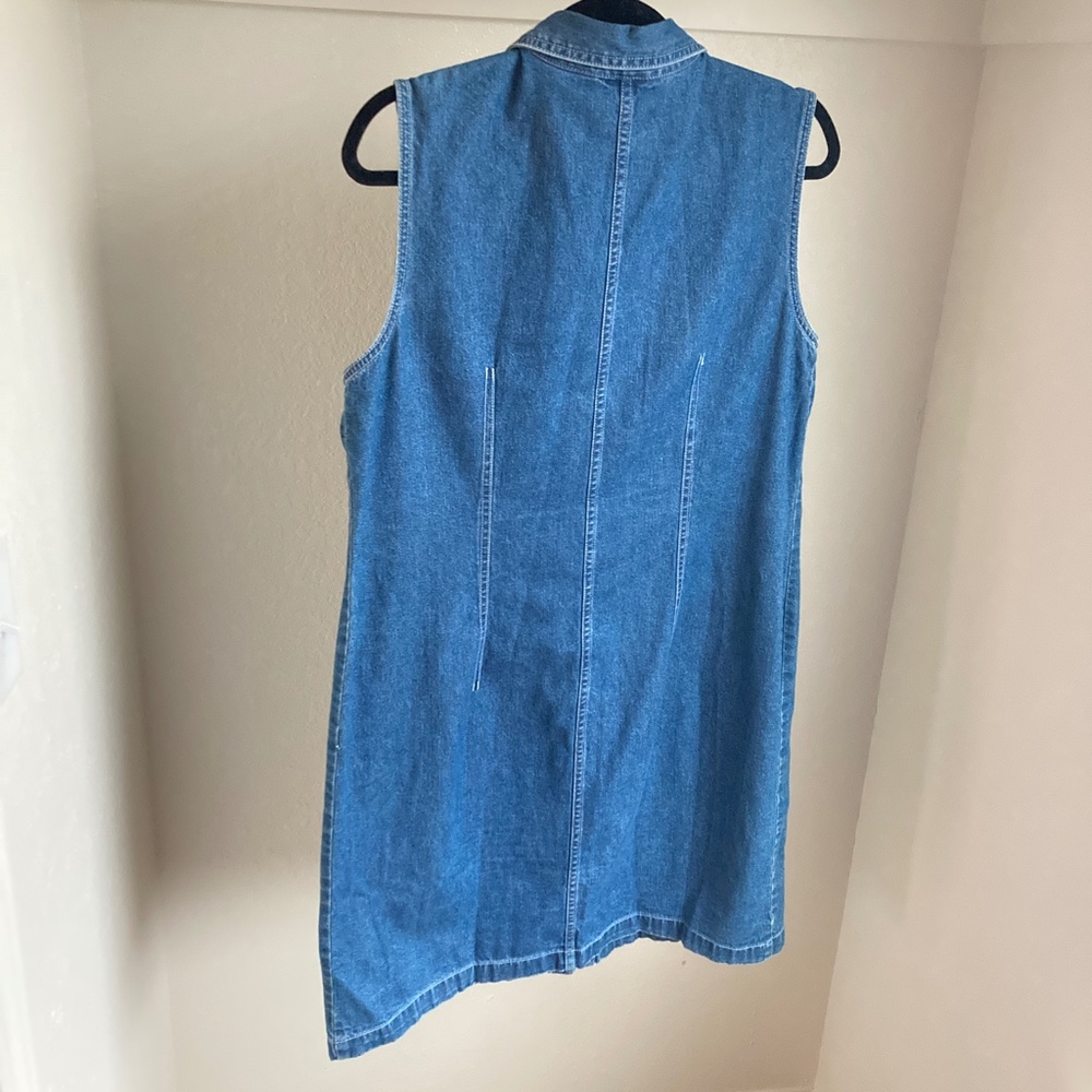 Vintage Jean Dress Y2K‎ Blue Denim Sleeveless Overall Button Up Sonoma Large - Picture 2 of 6
